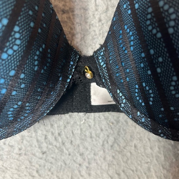 Hers by Herman Bra Women 32B Black Blue Lace Stripe Padded Underwire Push Up NEW - Picture 3 of 8